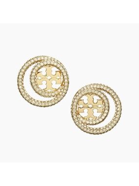 Tory Burch Miller Pavé Double Ring Stud Earrings NWOT